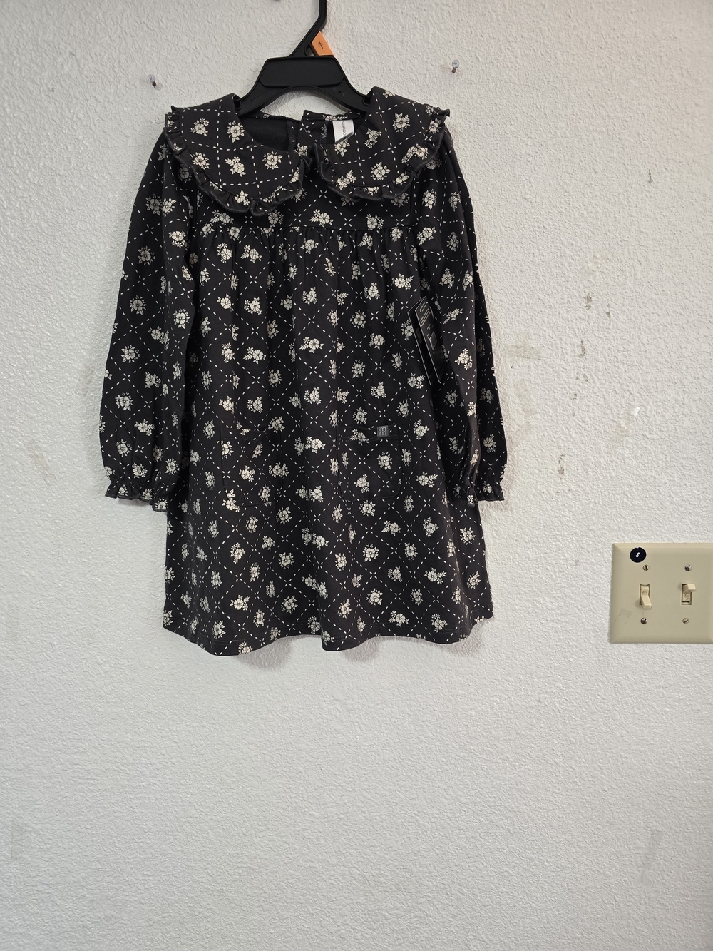 Black Floral Peter Pan Collar Kids Dress